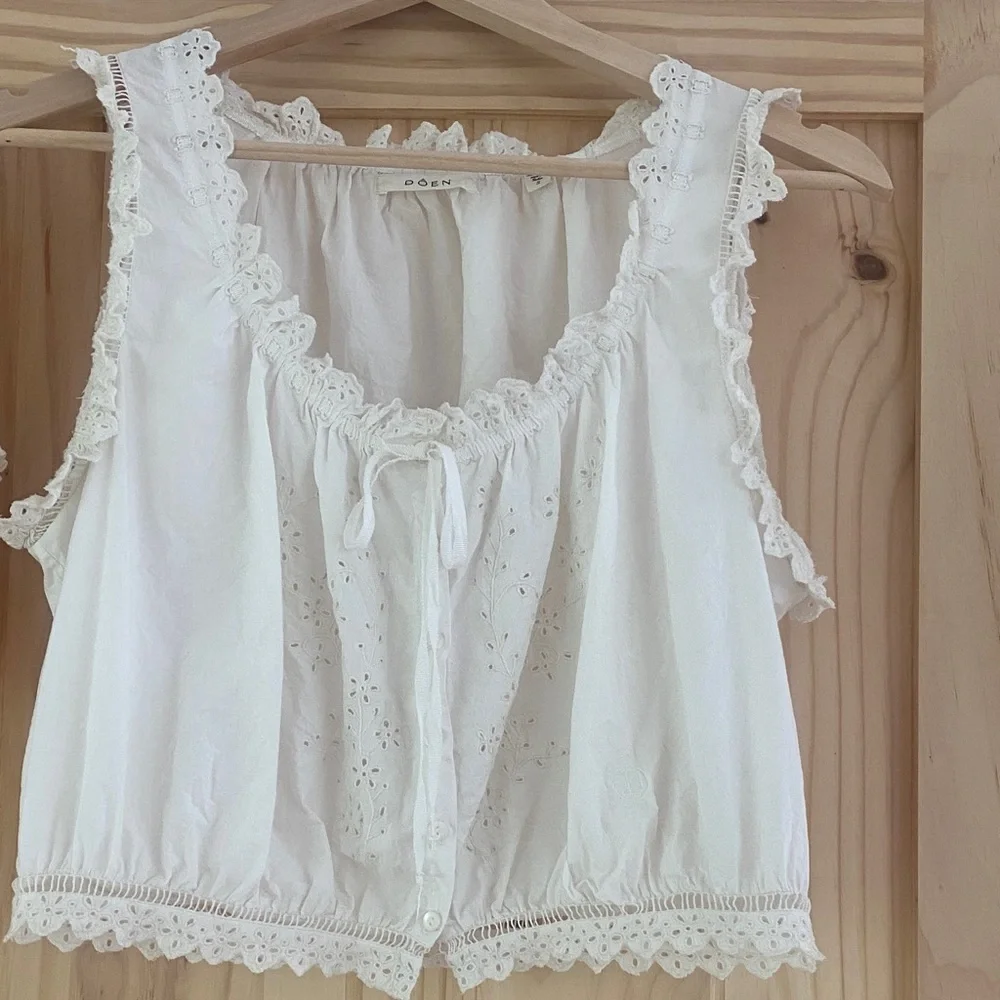 Doen White Eyelet Lace Crop Blouse - Picture 4 of 11